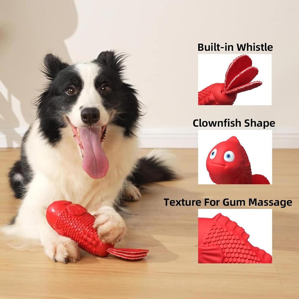 Durable Red‎ Fish-Shaped Squeaky Dog Toy for Chewing and Training - Picture 6 of 14
